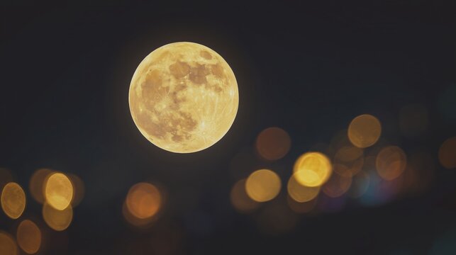 Bright Full Moon Glow at Night Sky - Powered by Adobe