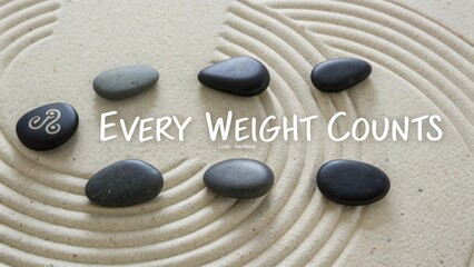 Calming Zen Stones Arrangement with Inspirational Message on Sand Background for Mindfulness and Meditation Practices