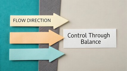 Colorful directional arrows representing flow direction and control through balance in modern organizational strategy concept