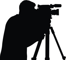 Filmmaker silhouette with professional video camera on tripod vector