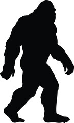 Silhouette bigfoot sasquatch walking mysterious creature primate forest legend icon vector