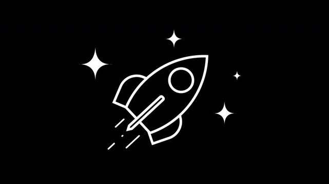 rocket linear icon 4K animation on black background
