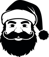 Christmas icon vector illustration of santa claus with a hat and a beard in black and white simple vector design