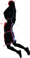 Dynamic basketball player dunking mid-air sports action silhouette vector
