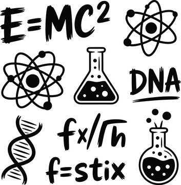 Science symbols and formulas E=mc2 atom