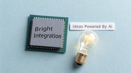Microchip with Bright Integration Concept and Light Bulb Symbolizing Ideas Powered by Artificial Intelligence Technology