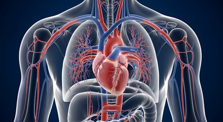 Detailed Human Heart and Respiratory System Anatomical Illustration in Medical Style
