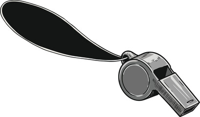 Referee whistle and lanyard isolated sport coaching refereeing equipment vector