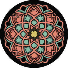 Intricate mandala design geometric symmetry abstract pattern colorful vector