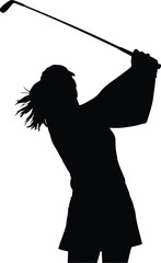 Woman golfer silhouette swinging golf club vector