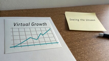 Visual Representation of Virtual Growth Concept with Graph and Sticky Note on a Simple Workspace Surface