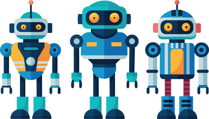 Three modern, friendly robots standing together showcasing innovative technology and futuristic design for your next project