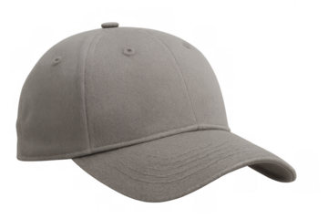 Gray felt baseball cap with curved brim. Modern headwear apparel accessory cutout on transparent background