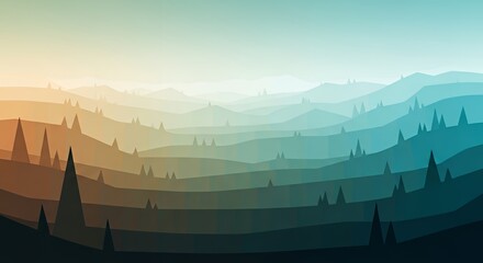 Abstract Mountain Landscape with Layered Hills in Gradient Colors