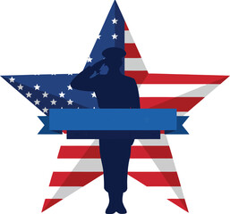 Patriotic soldier silhouette usa flag star memorial day veterans day concept vector