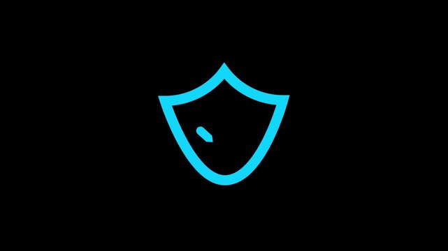 Abstract cyan shield badge, symbolizing secure digital networks, tech protection, and cybersecurity. Simple Cyan Shield Icon on Black Background abstract badge.