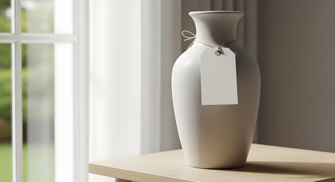 Elegant Ceramic Vase with Blank Label Mockup for Decoration and Branding