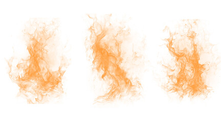 Three abstract orange shapes with fiery edges and textured detail, diverse organic forms on black background