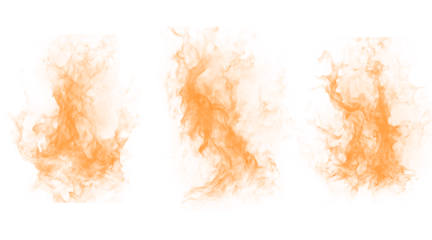 Three abstract orange shapes with fiery edges and textured detail, diverse organic forms on black background