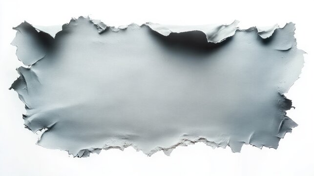 Close-up of a torn, peeling, and curling layer of pale blue paper or paint with jagged edges against a white background evoking texture and decay - Powered by Adobe
