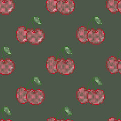 Cherry cross stitch ethnic embroidery pixel art abstract artwork seamless geometric pattern printed background fabric wallpaper hand drawn line vintage classic