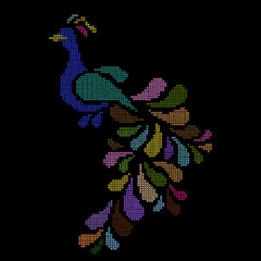 Peacock cross stitch ethnic embroidery pixel art abstract artwork seamless geometric pattern printed background fabric wallpaper hand drawn line vintage classic