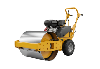 Yellow walkbehind roller machine isolated on transparent background