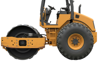 Yellow road roller machine isolated on transparent background