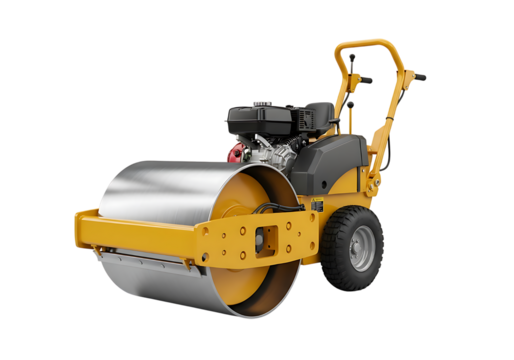 Yellow walkbehind roller machine isolated on transparent background