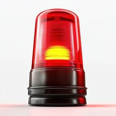 red emergency warning light with yellow bulb inside on black base against white background