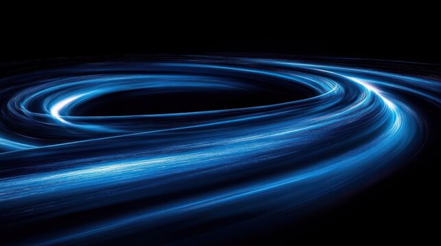 Glowing blue digital light trails forming smooth curved lines on a black background, conveying a futuristic and dynamic energy
