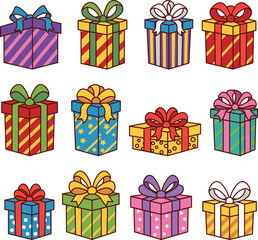 set of Illustration of a Gift Box with Bow