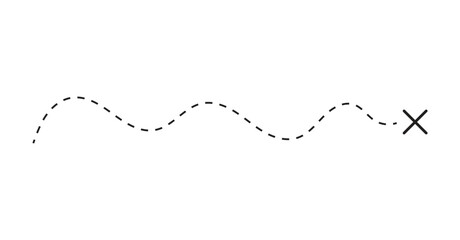 Minimalist Dotted Line Wavy Path Vector with Black X Mark Destination for Journey Route Map Element