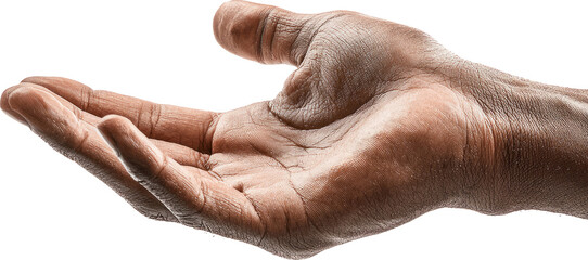 Open palm hand, detailed skin texture, natural light, isolated, closeup