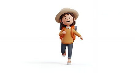 Young Girl Hiking with Backpack and Hat in Bright Outdoor Setting