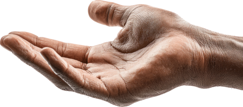 Open palm hand, detailed skin texture, natural light, isolated, closeup