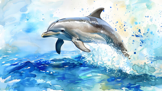 Watercolor Painting Of A smiling dolphin