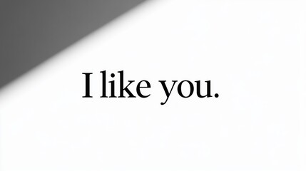 Simple black text saying 'I like you.' on a white background with a shadow gradient in the corner conveying warmth and affection