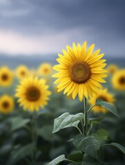 Fototapeta premium Blooming sunflowers in a lush field nature photography sunny day close-up view vibrant colors