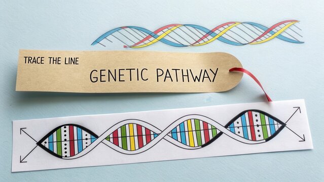 Creative illustration of genetic pathway with DNA strands and educational label for biology or genetics projects