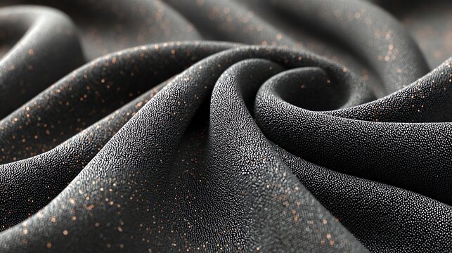 Textured Black Fabric with Golden Speckles Draping and Flowing in Soft Folds