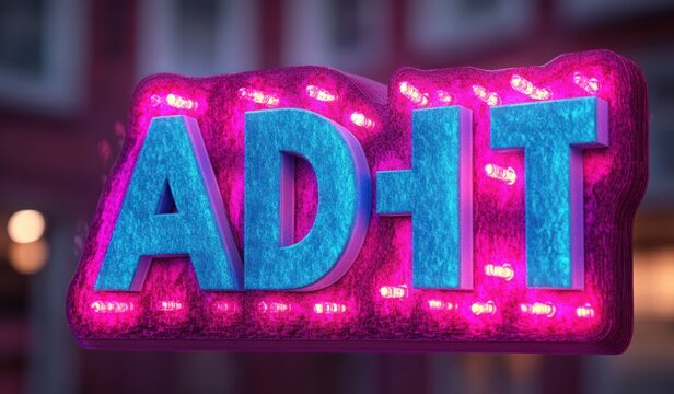 Glowing neon sign with bright blue letters and pink illuminated background creating a vibrant and eye-catching effect - Powered by Adobe