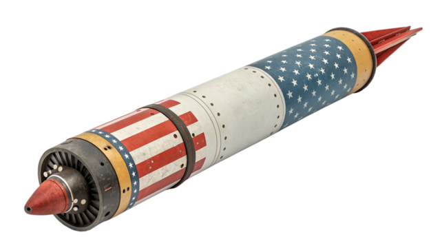 A model rocket with american flag design, isolated on transparent background