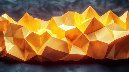 abstract glowing orange geometric sculpture with sharp triangular facets on dark background evoking warmth and modern artistic expression