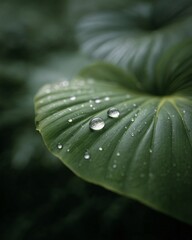 Obraz premium Raindrops on lush green leaf nature macro photography tranquil environment close-up perspective natural beauty