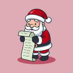 Obraz premium Cute Santa Claus Reading Christmas Wish List