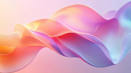 Abstract flowing translucent waves with soft gradients of pink, purple, orange, and blue creating a calm and ethereal atmosphere