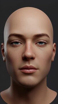 Realistic Male Face Portrait Close Up With Blue Eyes Subtle Expression