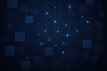 Abstract dark blue network connections with glowing nodes and digital interface elements, technology background, future network data