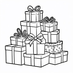 Obraz premium A large stack of beautifully wrapped gift boxes with ribbons and bows perfect for celebrations and holidays